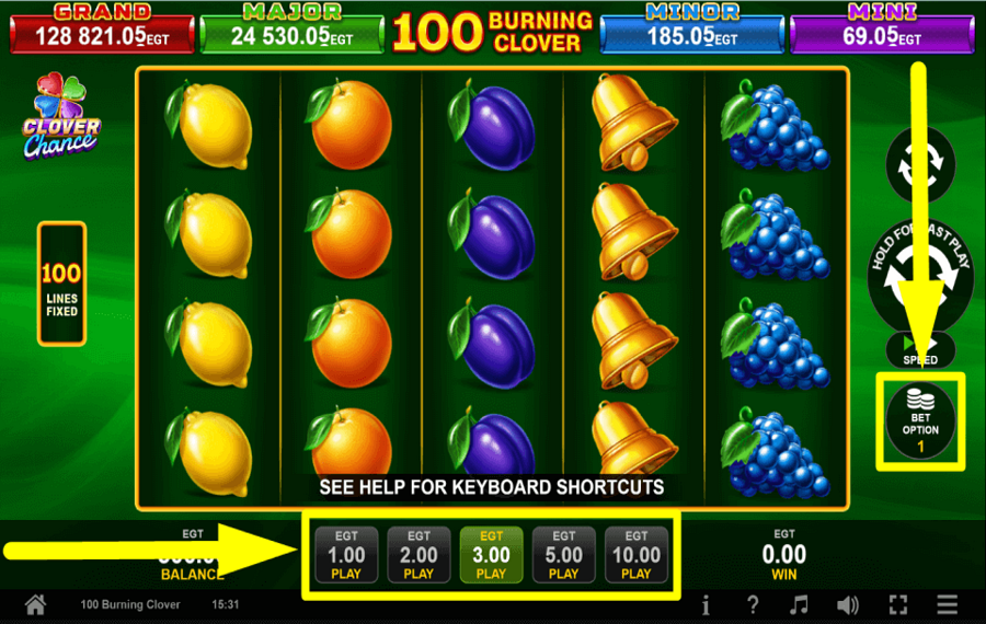 100 Burning Clover ASSIGN A BET AMOUNT.