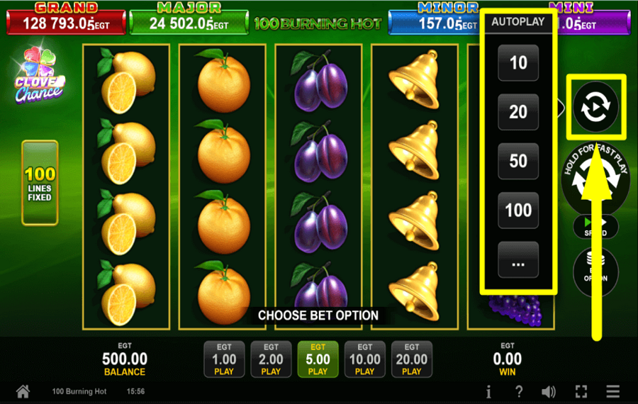100 Burning Hot Clover Chance ACTIVER LES TOURS AUTOMATIQUES.