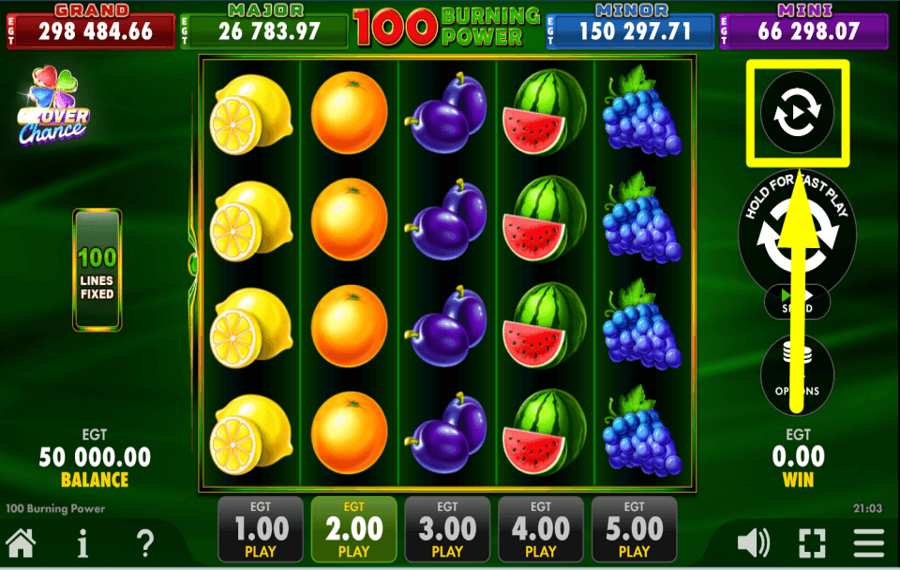 100 Burning Power Clover Chance AUTOMATISCH FORTSETZEN.