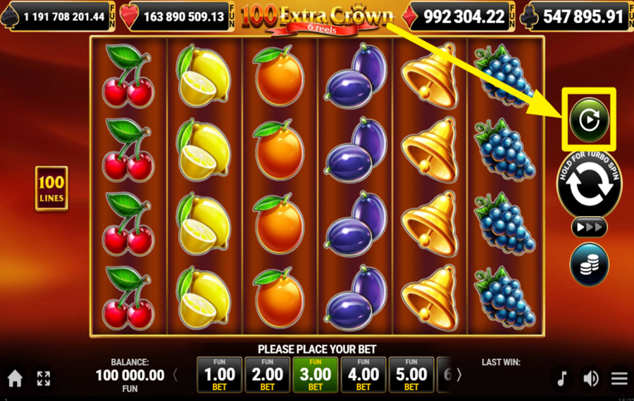 100 Extra Crown 6 reels АВТОМАТИЗИРУЙТЕ ВРАЩЕНИЯ.