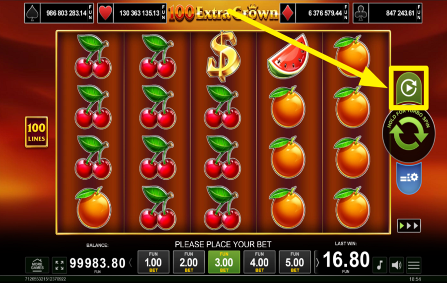 100 Extra Crown STARTEN SIE DAS AUTOMATISCHE SCHLEUDEN.