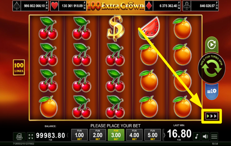100 Extra Crown BESCHLEUNIGEN SIE DIE DREHUNGEN.