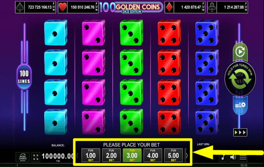 100 Golden Coins Dice Edition PLACE YOUR WAGER.