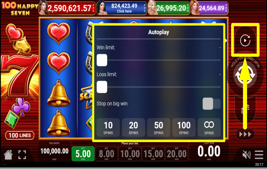 100 Happy Seven TOURNER AUTOMATIQUEMENT.