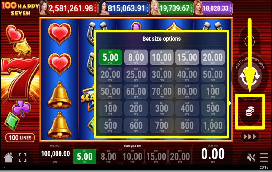 100 Happy Seven CHOISISSEZ VOTRE MISE.