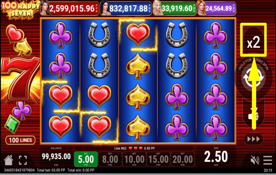 100 Happy Seven METTEZ VOS RÉCOMPENSES EN VALEUR.