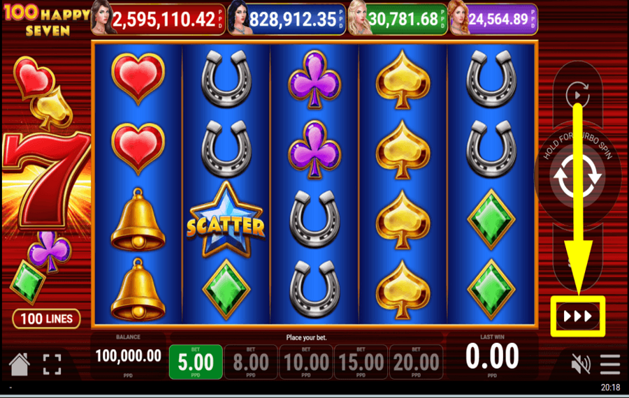 100 Happy Seven ACCÉLÉREZ LE JEU.