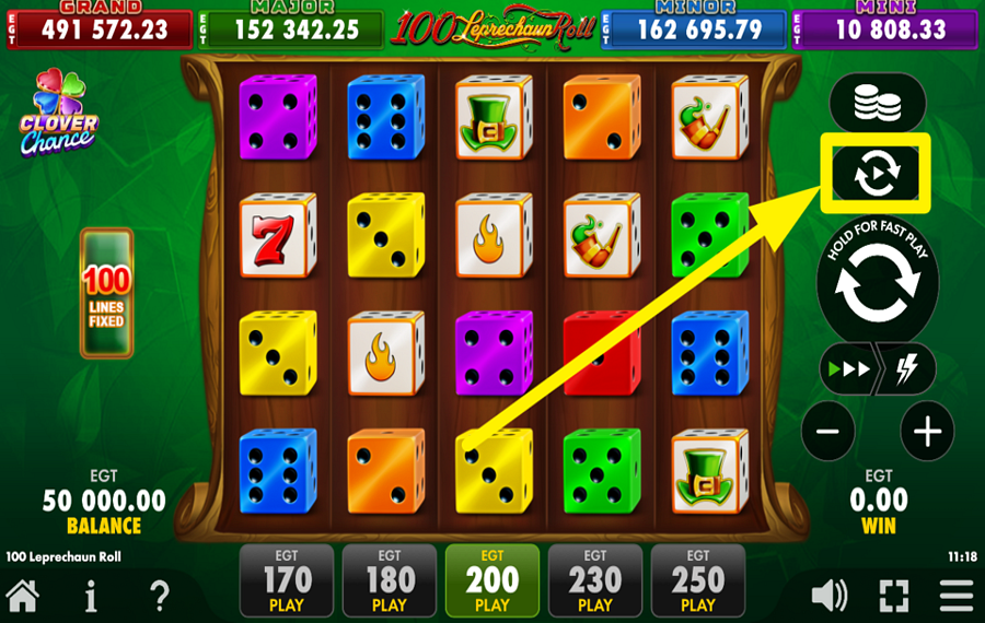 100 Leprechaun Roll Clover Chance 自動再生を有効にする。