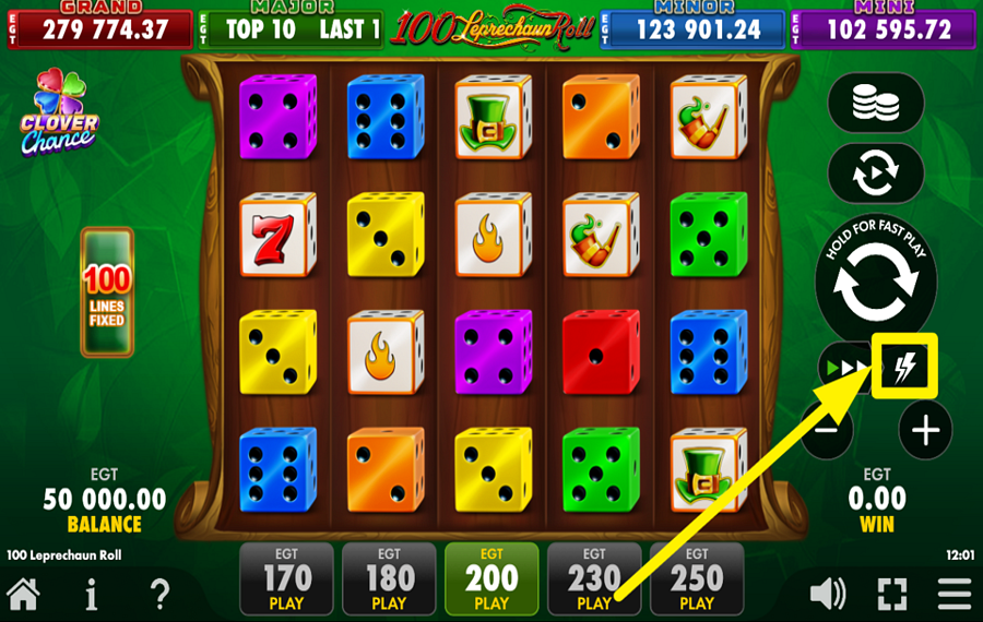 100 Leprechaun Roll Clover Chance ブリッツプレイでスピードアップ。
