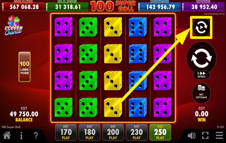 100 Super Roll Clover Chance AVVIA I GIRI AUTOMATICI.