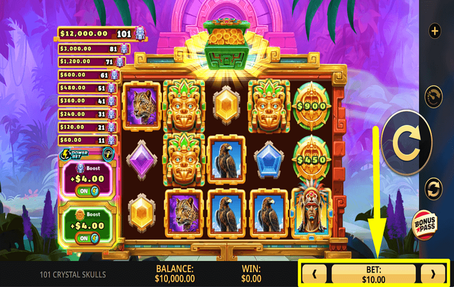 101 Crystal Skulls ADJUST THE BET.