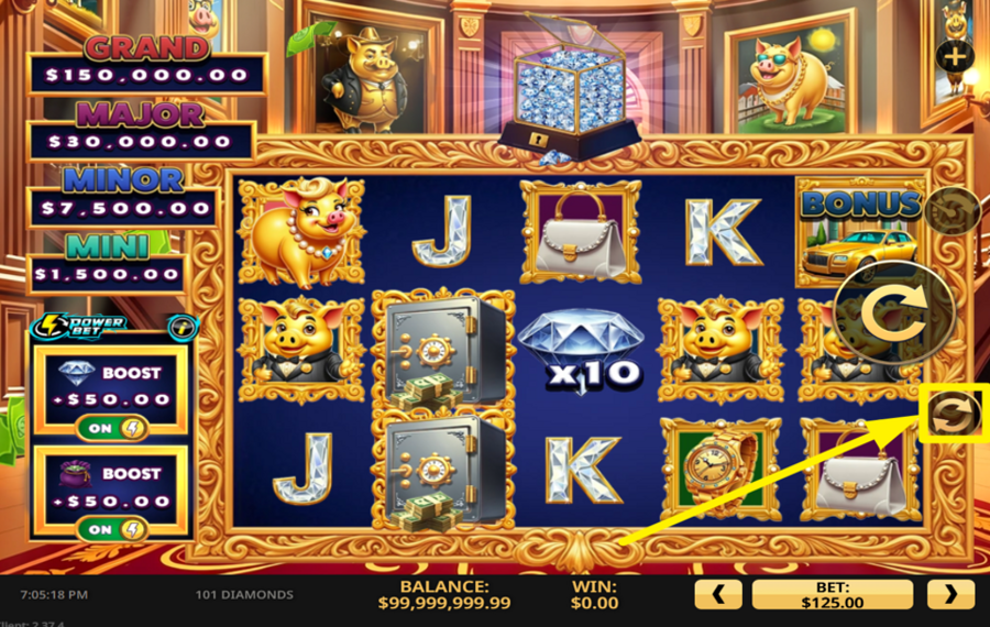 101 Diamonds ЗАПУСТИТЕ АВТОМАТИЧЕСКИЕ ВРАЩЕНИЯ.