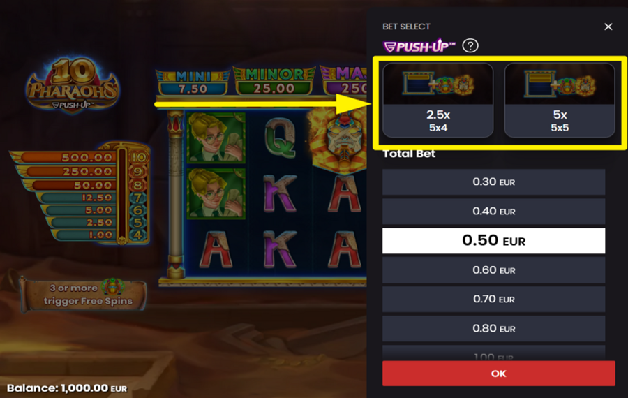 10 Pharaohs TURN ON PUSH BET.