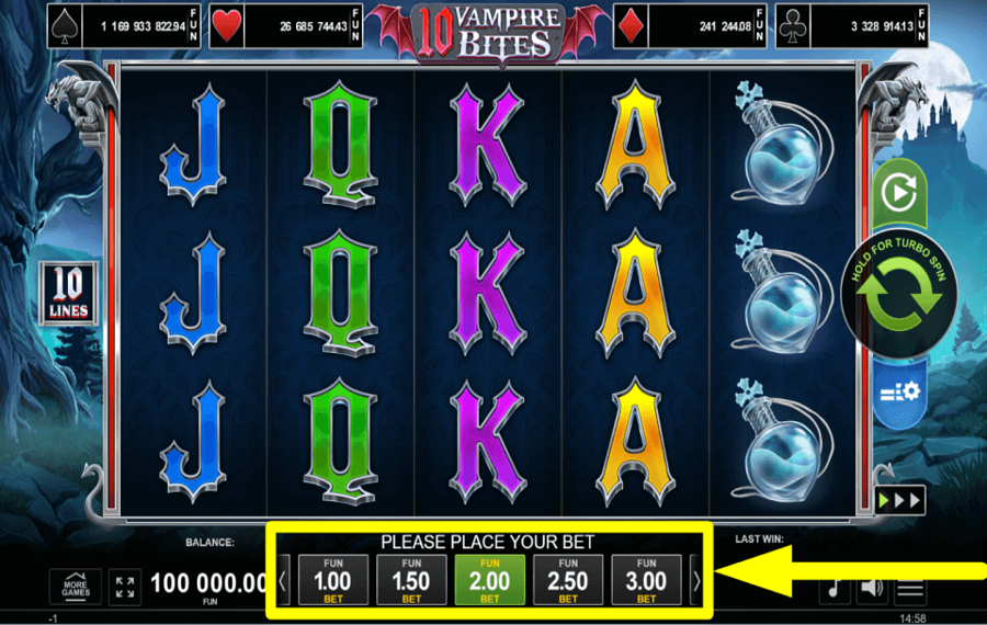 10 Vampire Beast SELECT YOUR TOTAL BET.