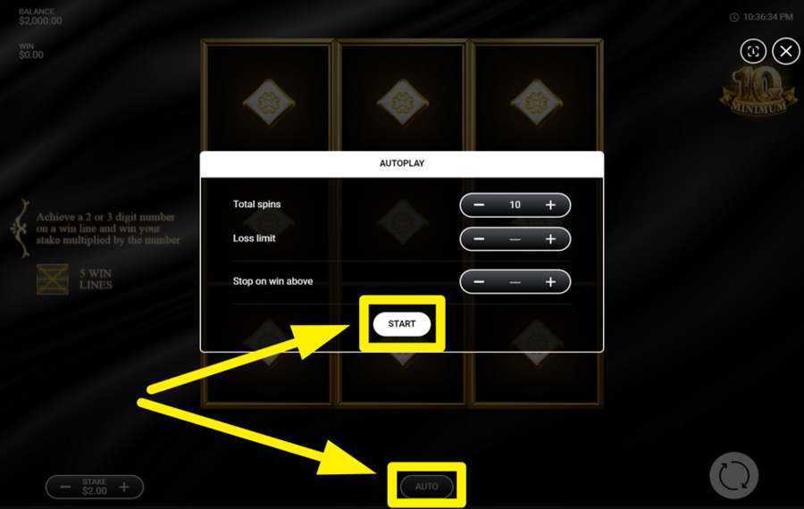 10x Minimum VERWENDEN SIE DIE AUTOPLAY-FUNKTION.