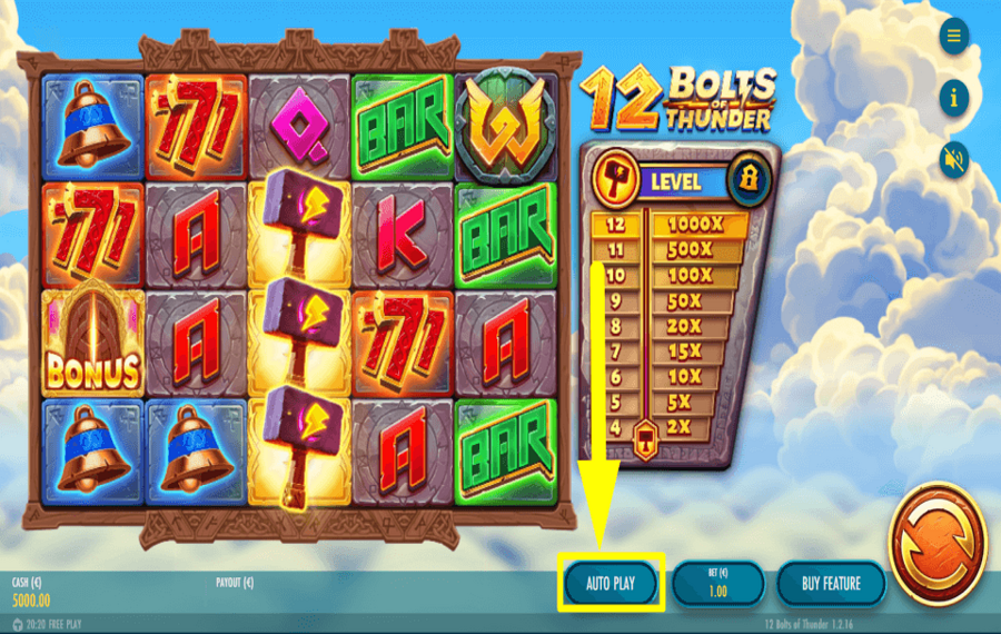 12 Bolts of Thunder UTILIZZA LA FUNZIONE RIPRODUZIONE AUTOMATICA.