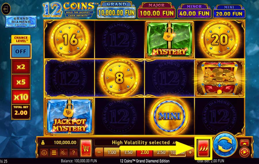 12 Coins Grand Diamond Edition ADJUST GAME VOLATILITY.