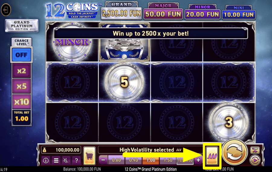 12 Coins Grand Platinum Edition SELEZIONA LA VOLATILITÀ.