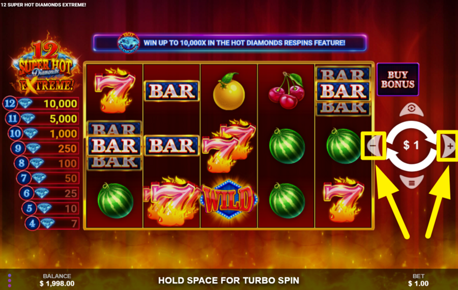 12 Super Hot Diamonds Extreme AJUSTEZ LE MONTANT DE VOTRE PARI.