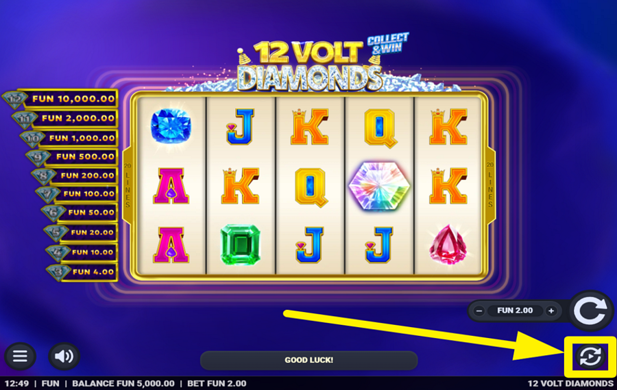 12 Volt Diamonds ACTIVAR EL GIRO AUTOMÁTICO.