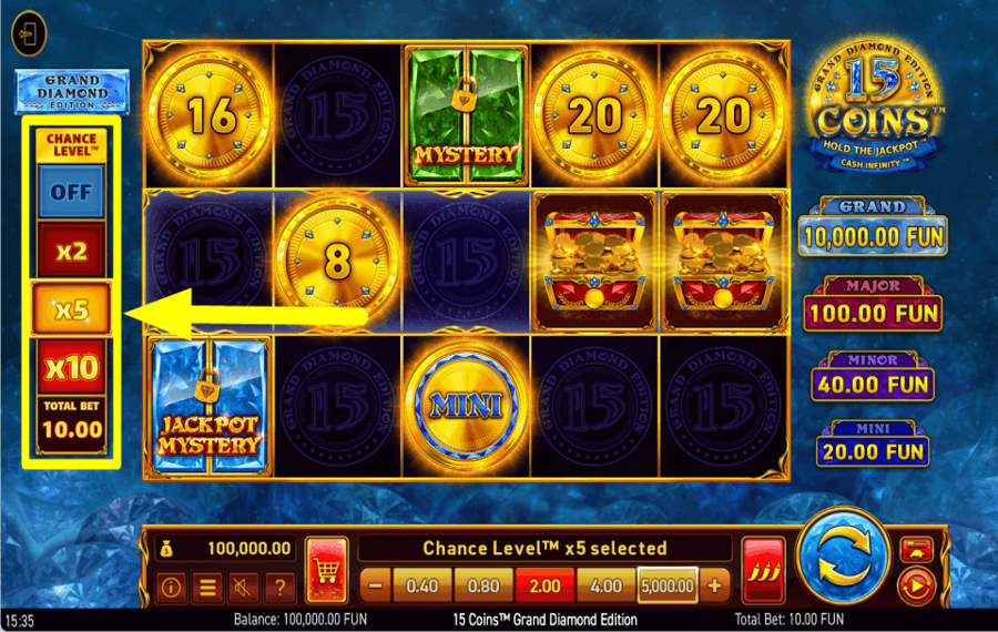 15 Coins Grand Diamond Edition УВЕЛИЧЬТЕ ШАНСЫ.