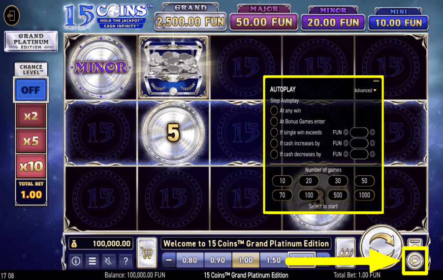 15 Coins Grand Platinum Edition PROCEDI AUTOMATICAMENTE.