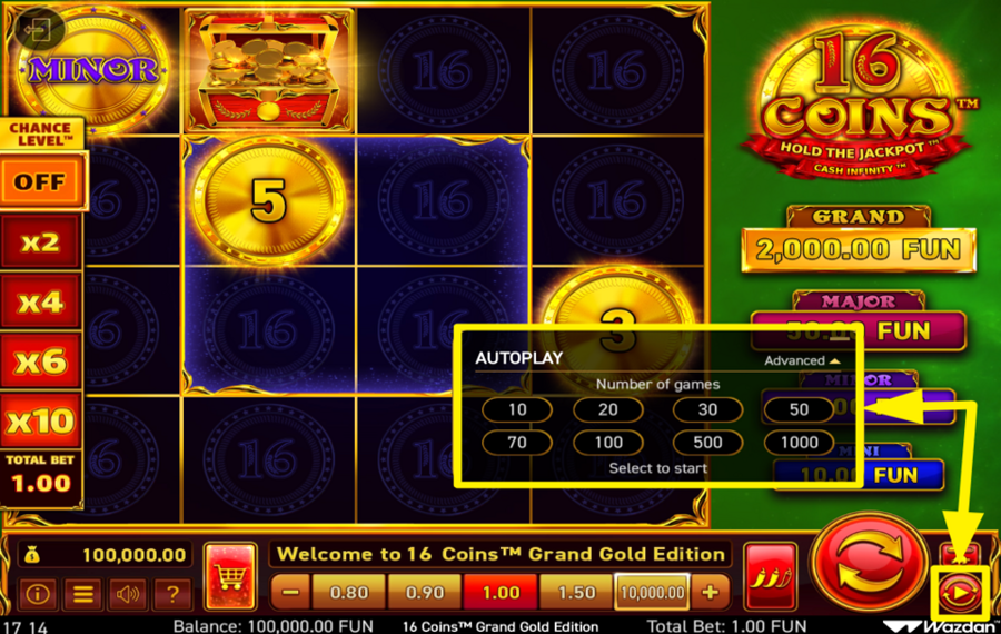 16 Coins Grand Gold Edition AVVIA SPIN AUTOMATICI.