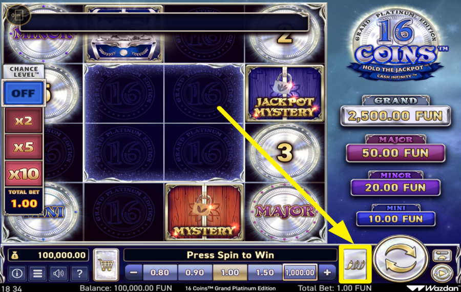 16 Coins Grand Platinum Edition Passen Sie das Volatilitätsniveau an.