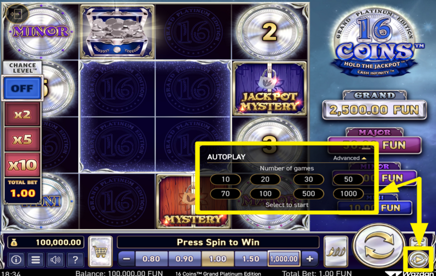 16 Coins Grand Platinum Edition WÄHLEN SIE AUTOMATISCHE SPINS.