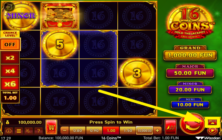 16 Coins ÄNDERN SIE DIE GESCHWINDIGKEIT.