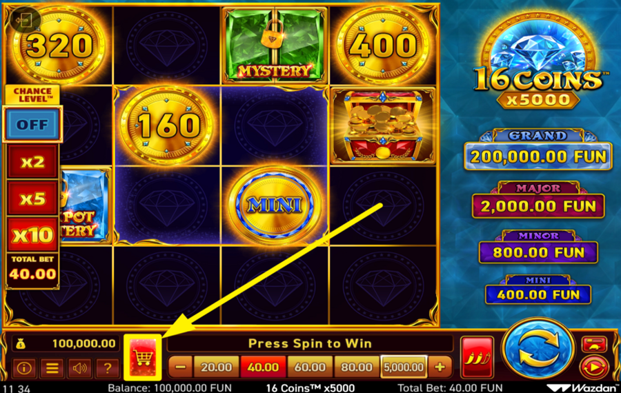 16 Coins x5000 SCHALTE EIN BONUSSPIEL FREI.