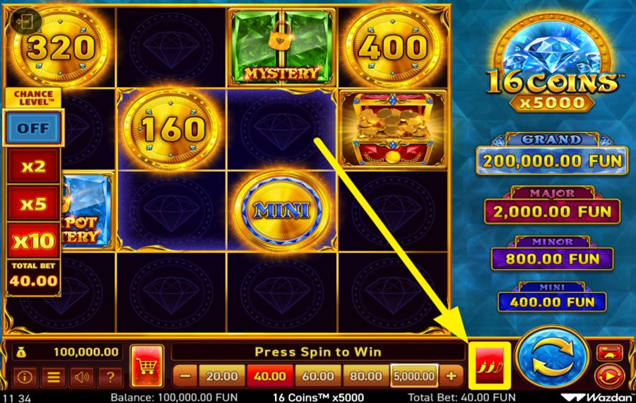 16 Coins x5000 VOLATILITÄTSSTUFE EINSTELLEN.