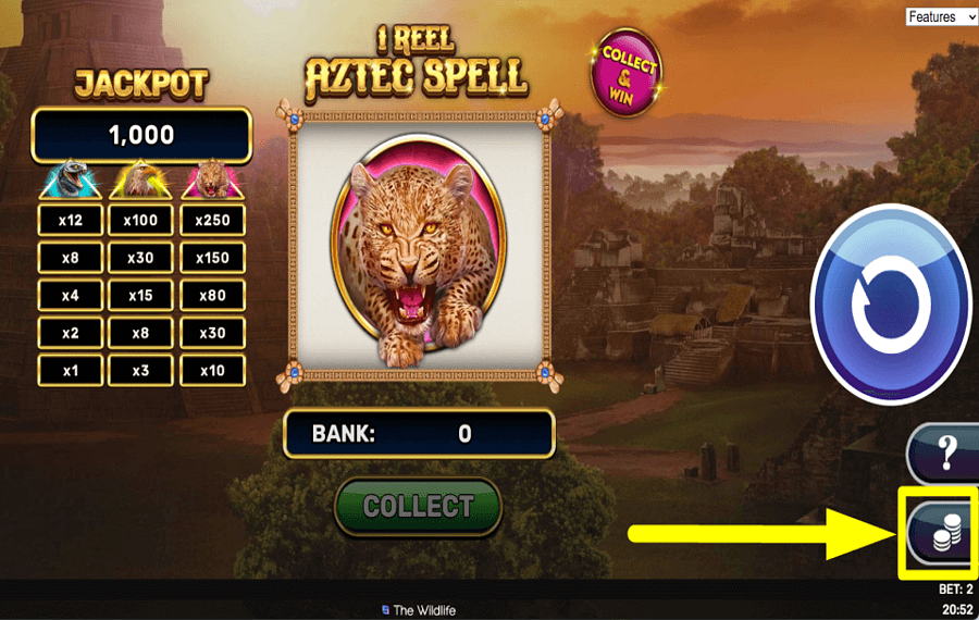 1 Reel Aztec Spell ОПРЕДЕЛИТЕ СТАВКУ.