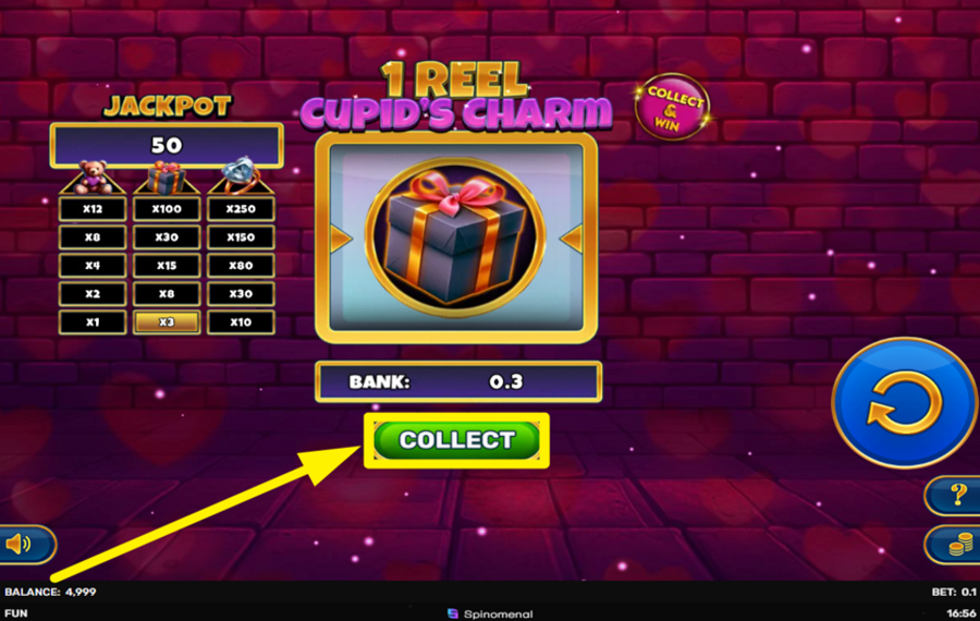 1 Reel Cupids Charm SECURE YOUR WINNINGS.
