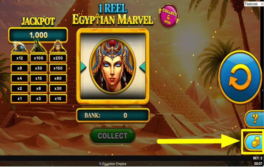 1 Reel Egyptian Marvel DÉTERMINER LA MISE.