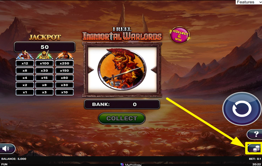 1 Reel Immortal Warlords ИЗМЕНИТЕ СВОЮ СТАВКУ.