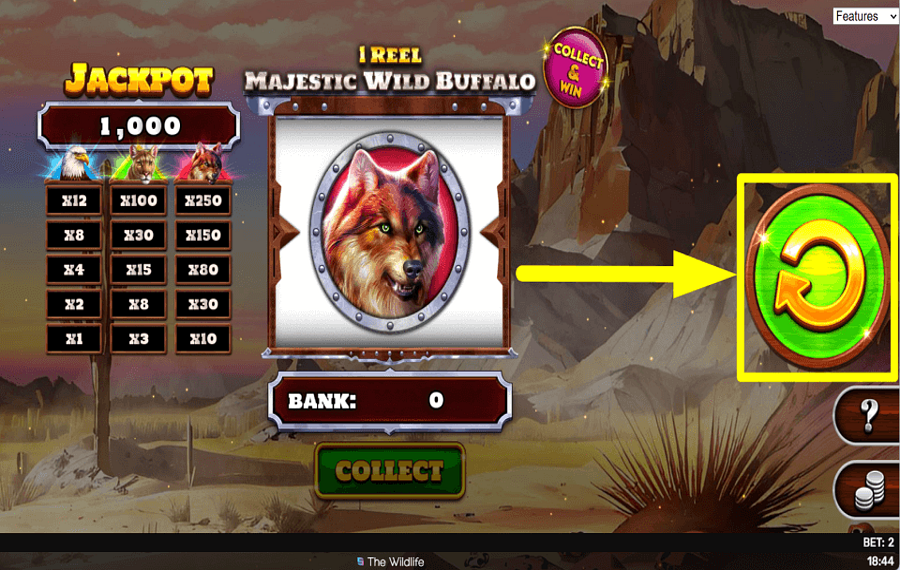 1 Reel Majestic Wild Buffalo DREHEN, UM ZU GEWINNEN.