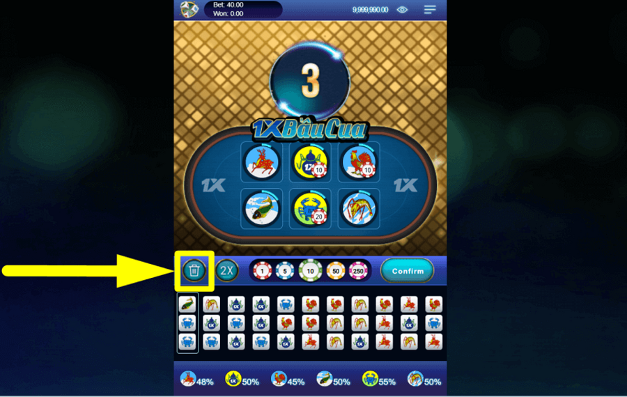 1XBau Cua CANCELAR LA APUESTA.