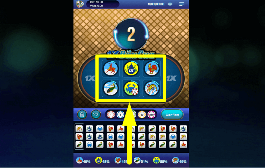 1XBau Cua ELIGE TU SÍMBOLO.