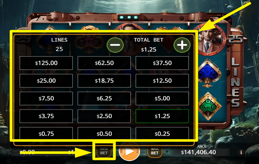 20000 Leagues under the Sea ВЫБЕРИТЕ СУММУ СТАВКИ.