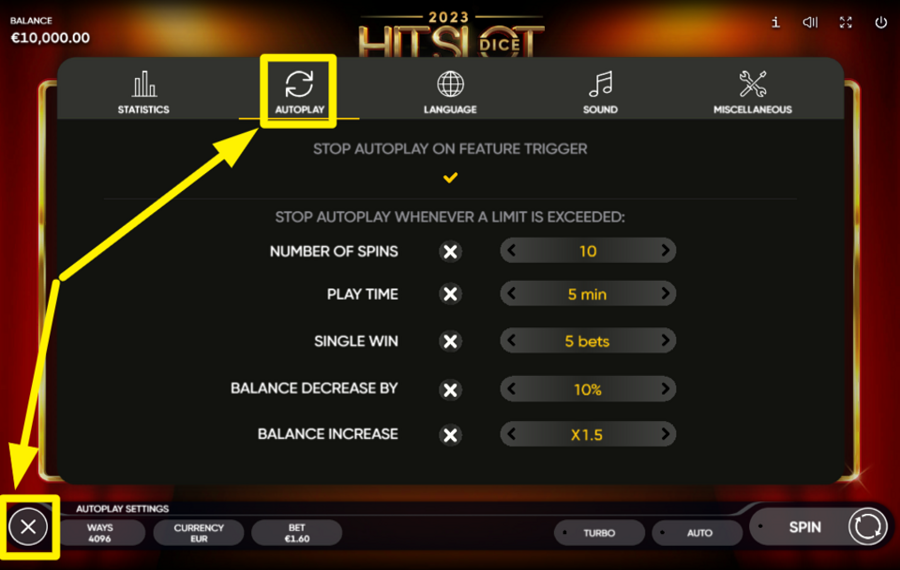 2023 Hit Slot Dice ACTIVER LA LECTURE AUTOMATIQUE.