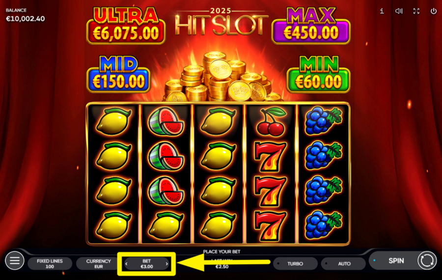 2025 Hit Slot ASSIGN A BET VALUE.