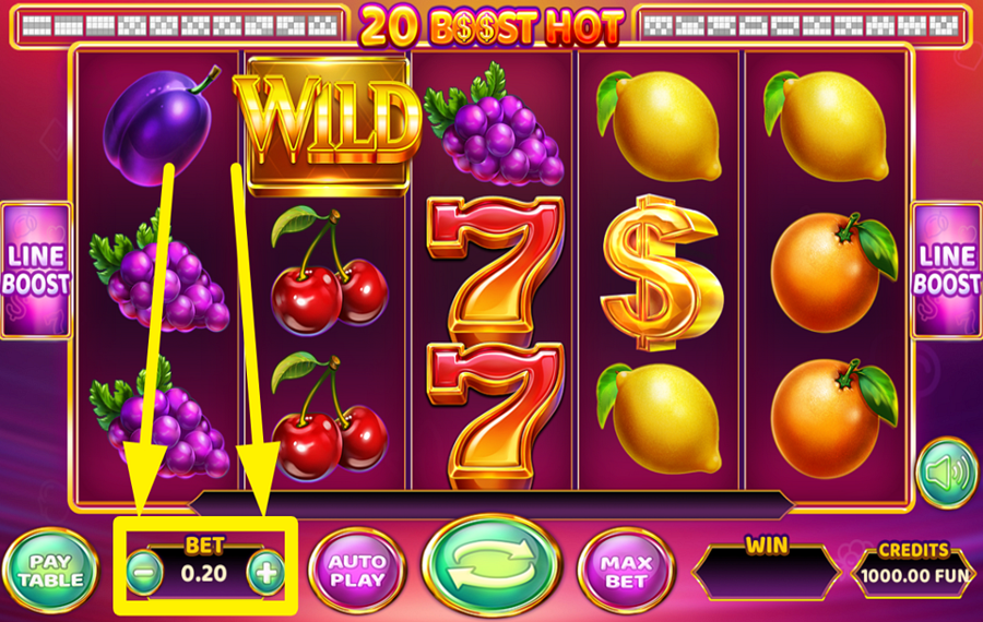 20 Boost Hot 賭け金の値を割り当ててください。