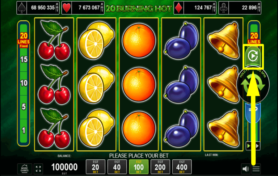 20 Burning Hot Fiez-vous aux tours automatiques.