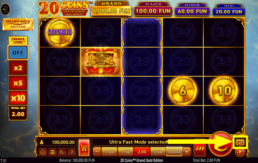 20 Coins Grand Gold Edition ATTIVA LA MODALITÀ TURBO.