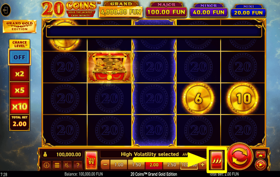 20 Coins Grand Gold Edition REGOLARE LA VOLATILITÀ.