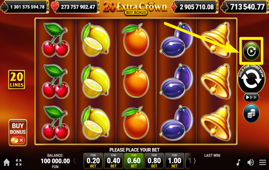 20 Extra Crown Buy Bonus UTILICE LA FUNCIÓN DE REPRODUCCIÓN AUTOMÁTICA.