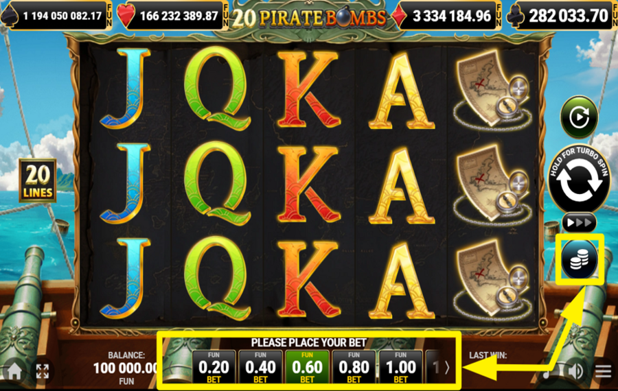 20 Pirate Bombs УСТАНОВИТЕ СВОЮ СТАВКУ.