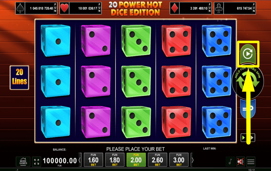 20 Power Hot Dice Edition AUTOMATISCH DREHEN.