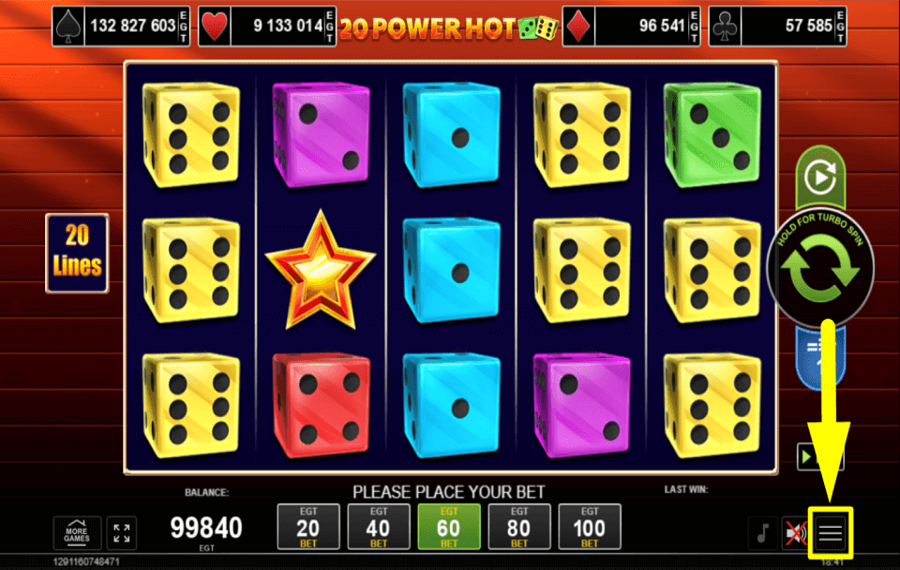 20 Power Hot Dice EXPLORA EL MENÚ DEL JUEGO.